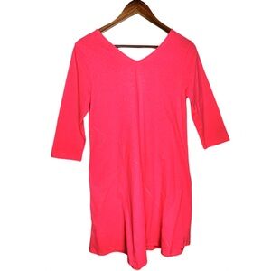 Soft Surroundings Coral Pink Dress 3/4 Sleeve‎ V-Neck Women’s Size XS Petite